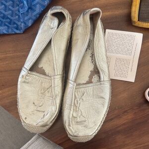 Yves Saint Laurent Silver Leather Espadrille Flats